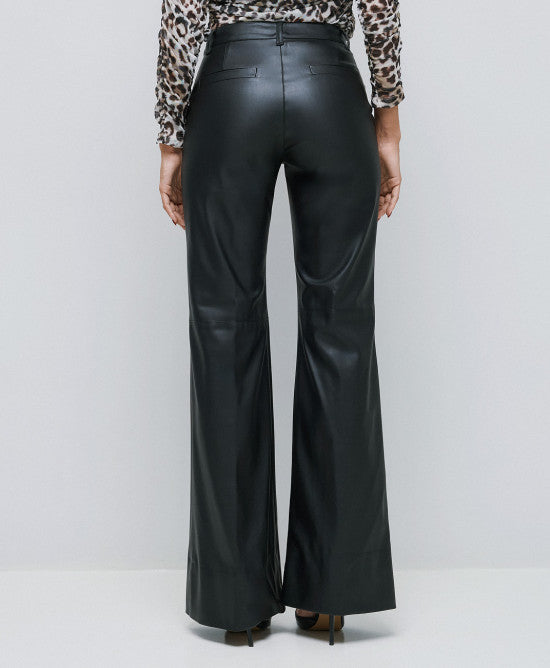 Access Fashion Faux Leather Flared Black Trousers