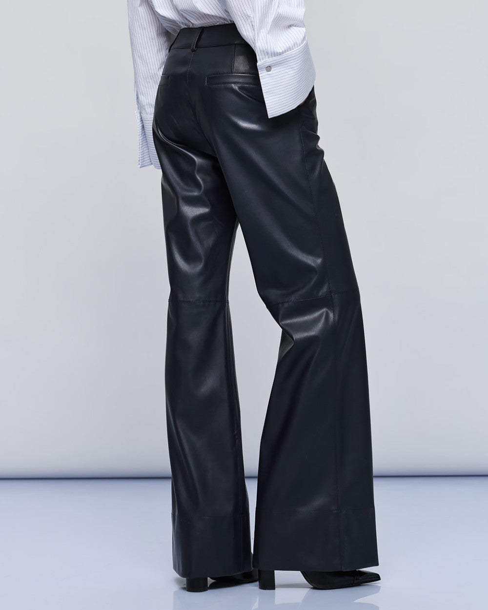 Access Fashion Navy Blue Faux Leather Effect Flared Trousers