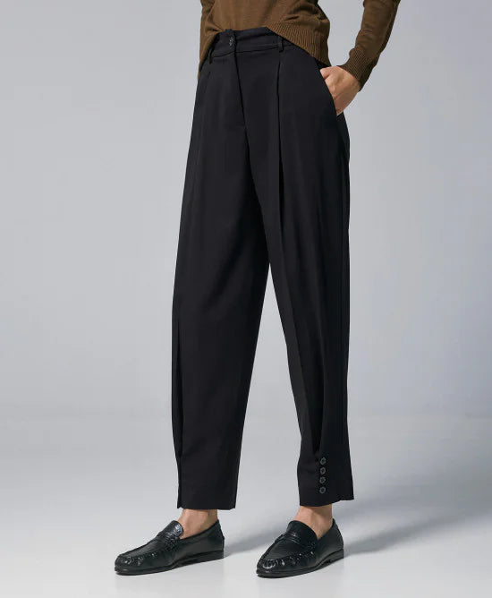 Access Fashion Black Pants With Buttoned Hem