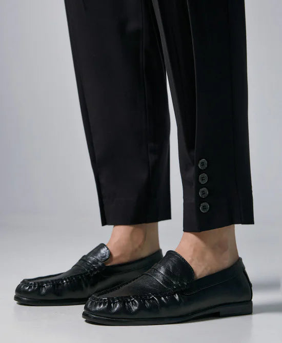 Access Fashion Black Pants With Buttoned Hem