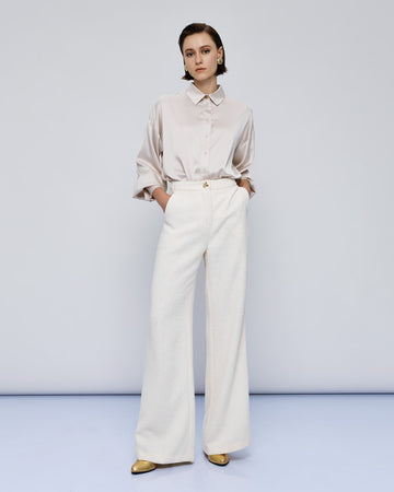 Access Fashion Vanilla Bouclé Wide-Leg Full Length Trousers