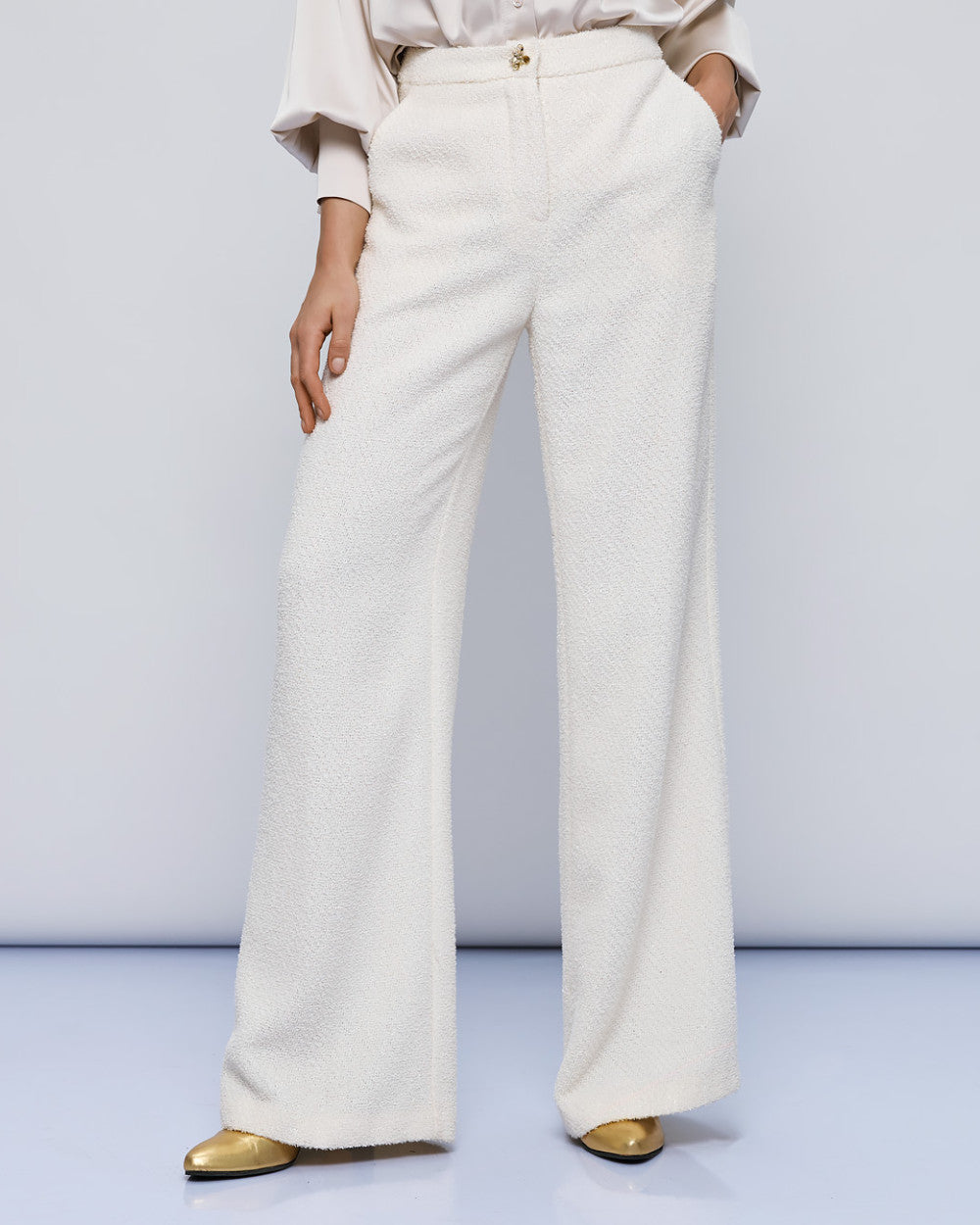 Access Fashion Vanilla Bouclé Wide-Leg Full Length Trousers