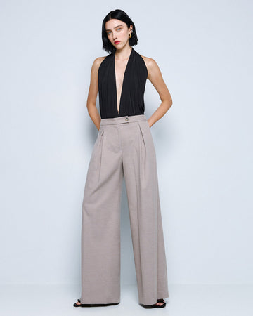 Access Fashion Beige Pleated Wide-Leg Full Length Pants