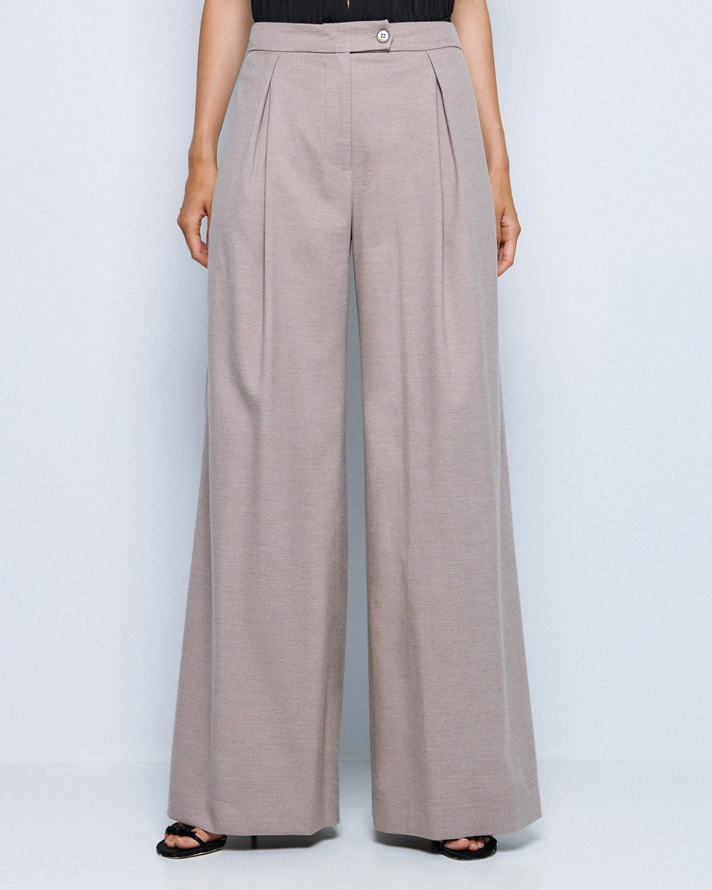 Access Fashion Beige Pleated Wide-Leg Full Length Pants