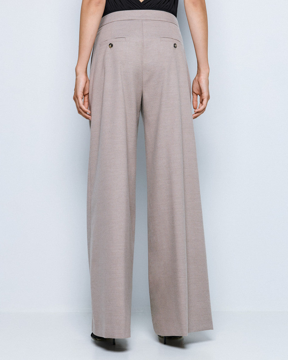 Access Fashion Beige Pleated Wide-Leg Full Length Pants