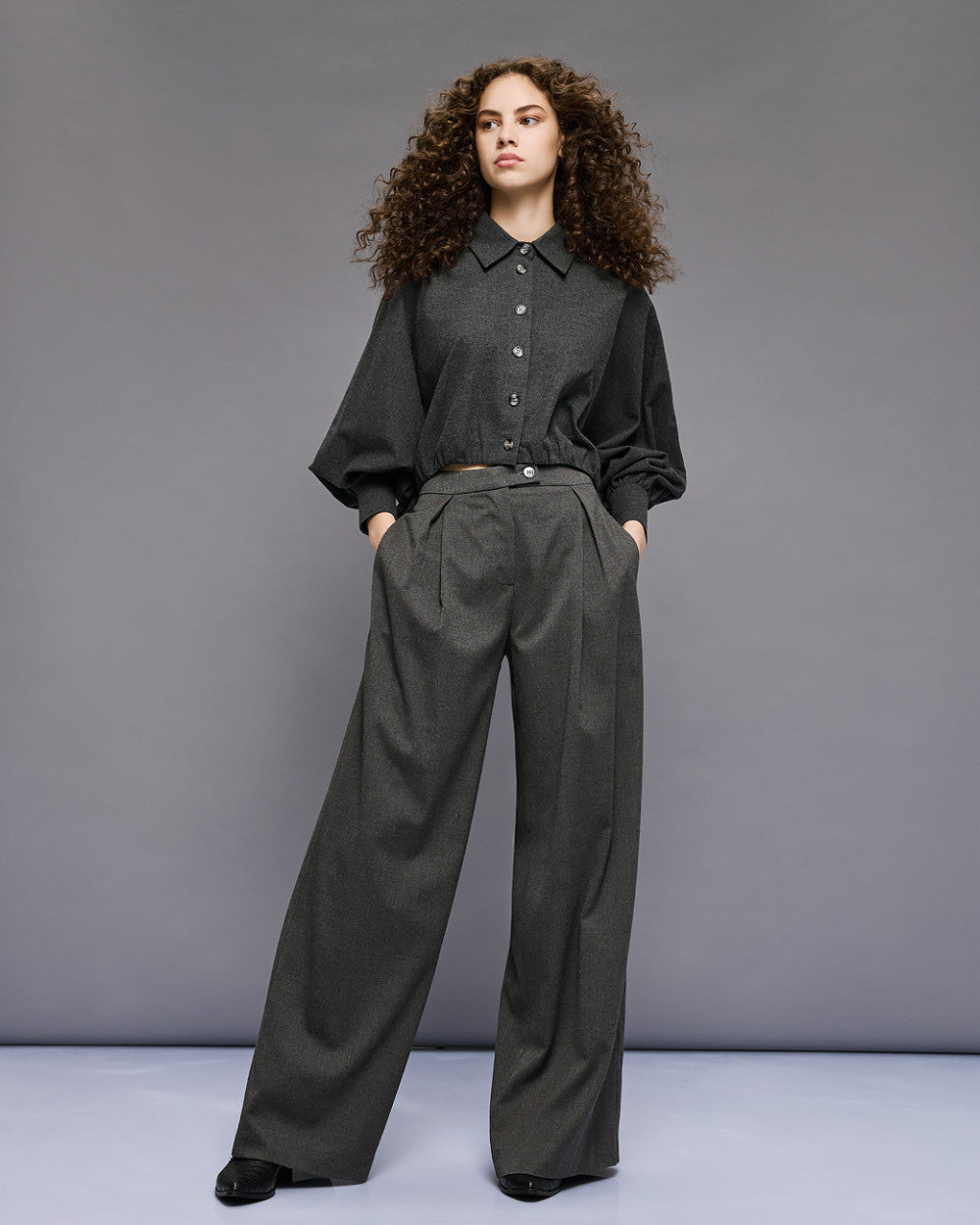 Access Fashion Grey Pleated Wide-Leg Full Length Pants
