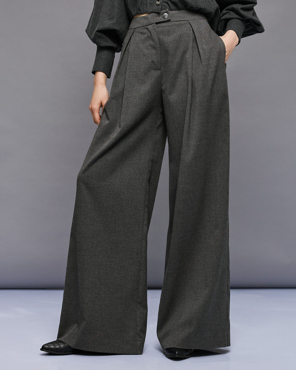 Access Fashion Grey Pleated Wide-Leg Full Length Pants