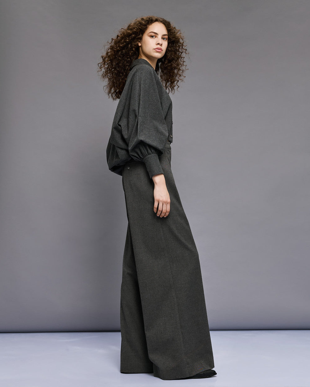 Access Fashion Grey Pleated Wide-Leg Full Length Pants
