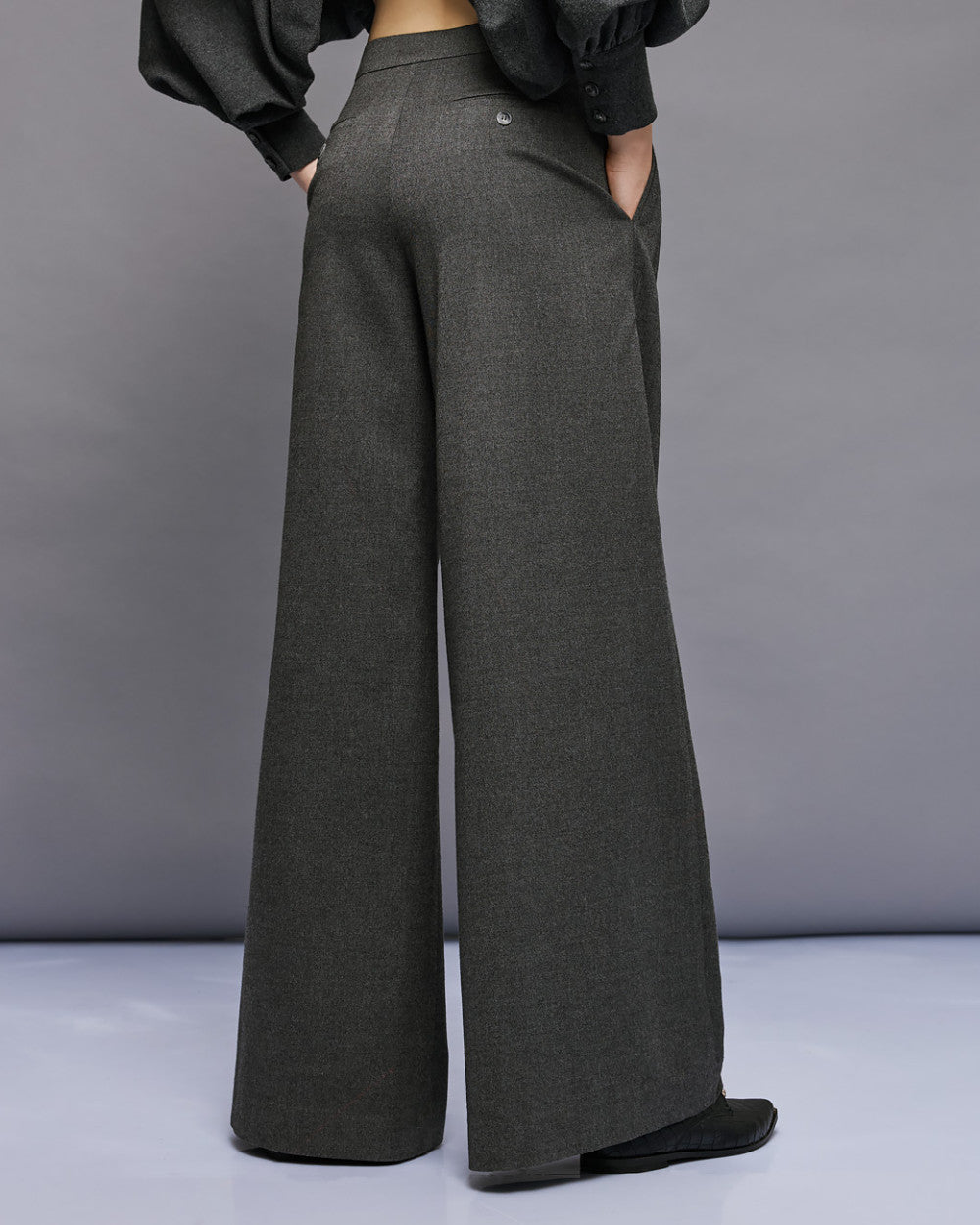 Access Fashion Grey Pleated Wide-Leg Full Length Pants