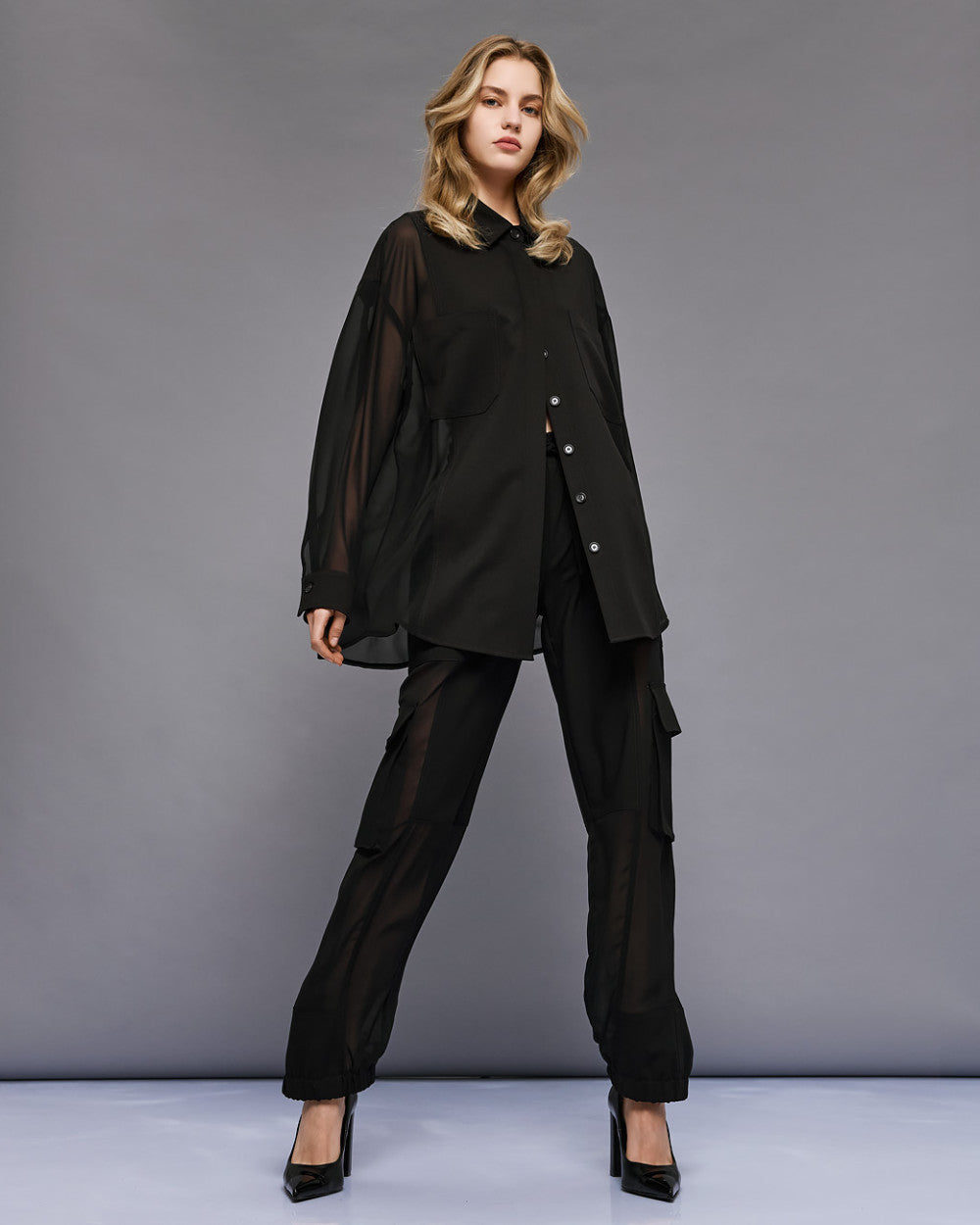 Access Fashion Black High-Waist See-Through Detail Cargo Pants