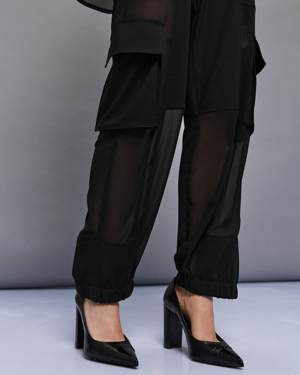 Access Fashion Black High-Waist See-Through Detail Cargo Pants