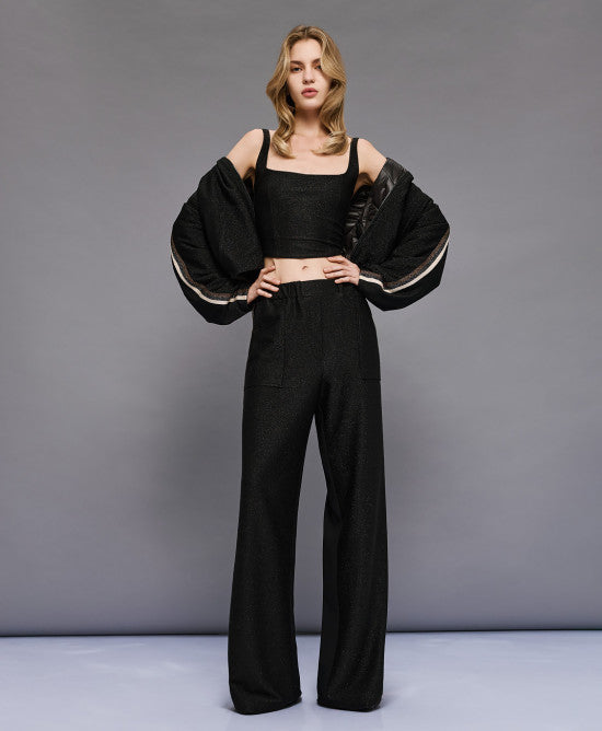 Access Fashion Elastic Waist Black Trousers