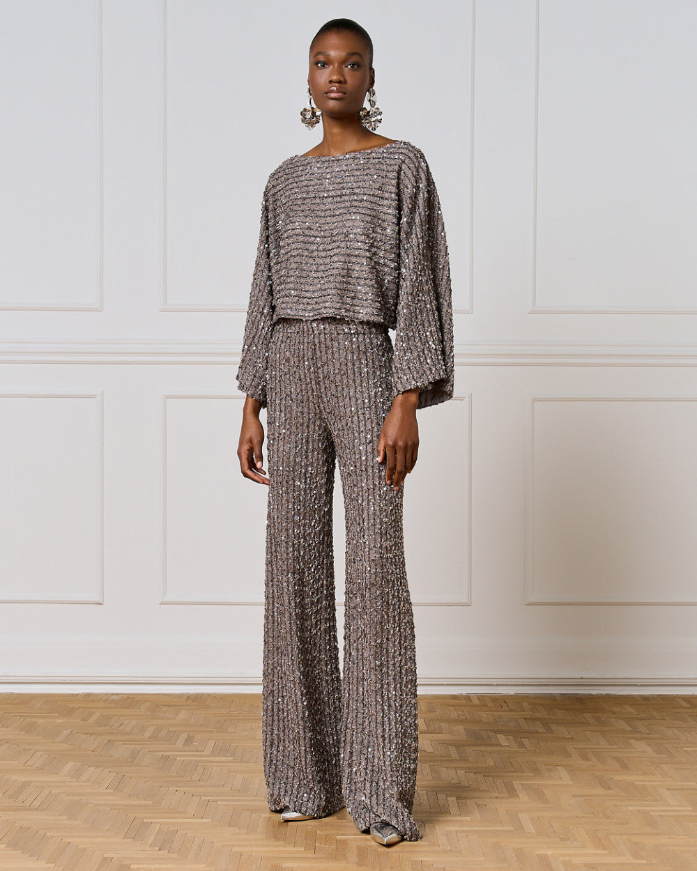 Access Fashion Wide Leg Silver Sequin Pants