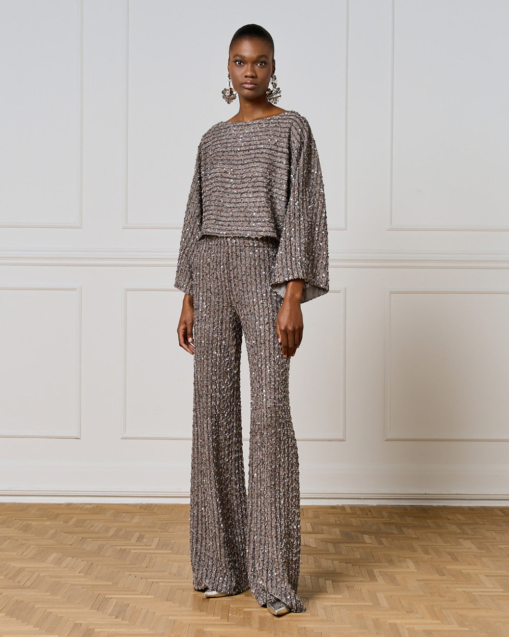 Access Fashion Wide Leg Silver Sequin Pants