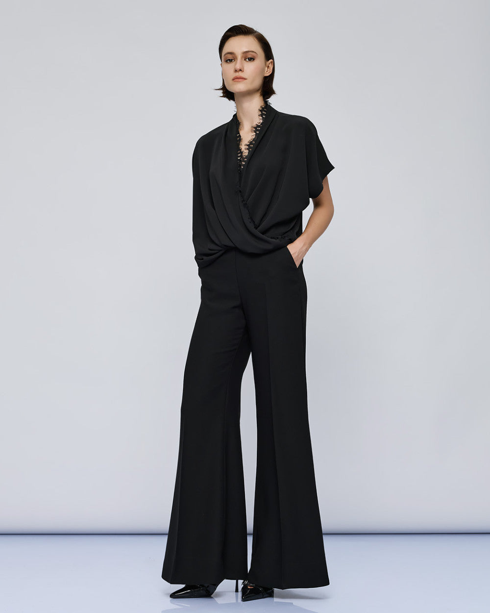 Access Fashion Basic Crepe Wide Leg Black Trouser