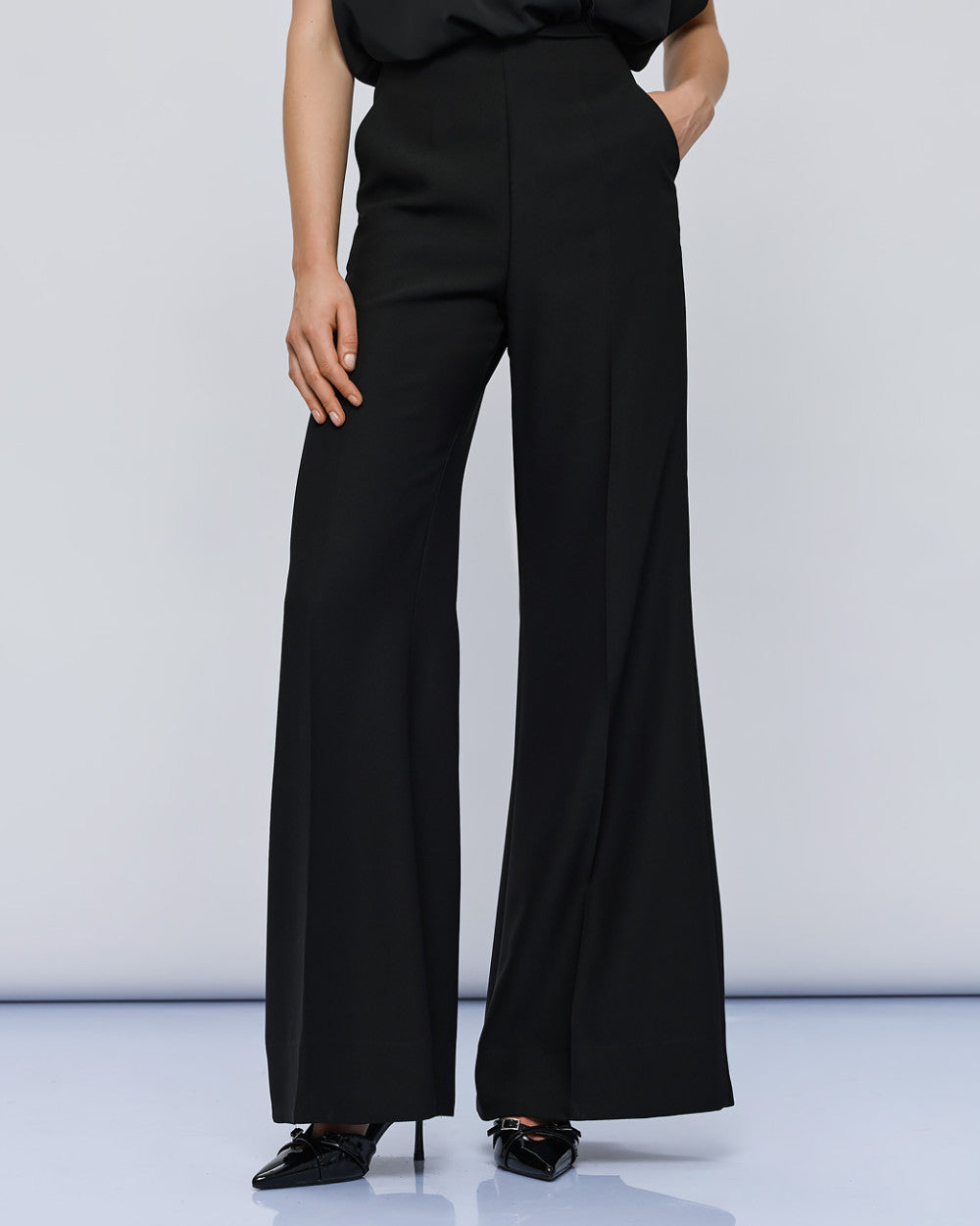 Access Fashion Basic Crepe Wide Leg Black Trouser