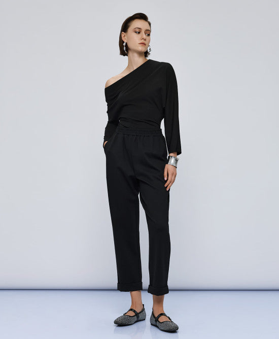 Access Fashion Elasticated Black Trousers