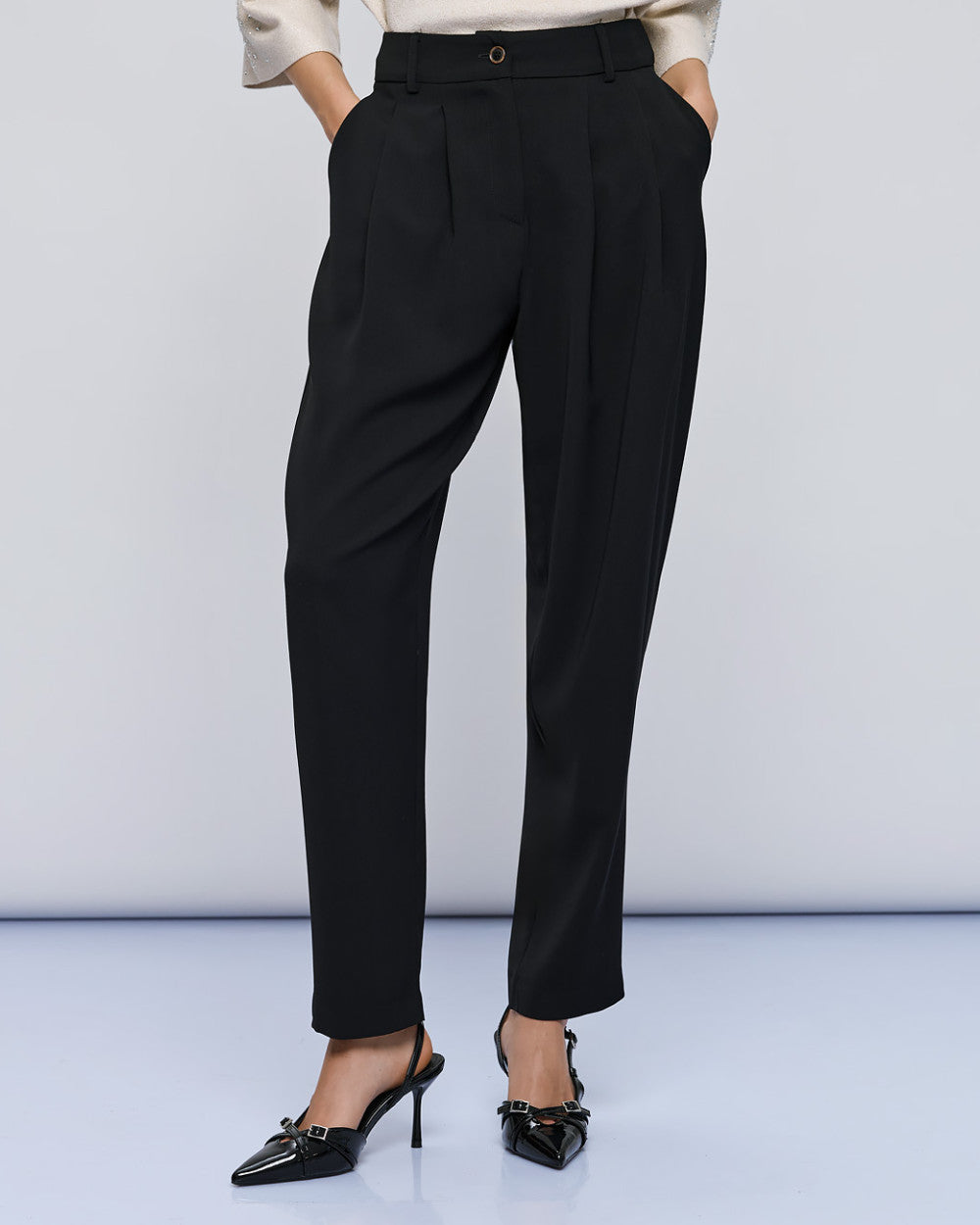Access Fashion Black High-Waist Pants With Pleats