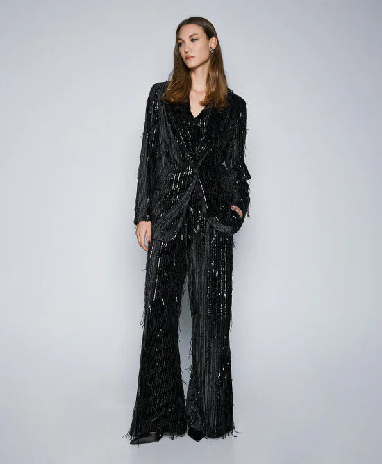 Access Fashion Velvet Pants With Sequins
