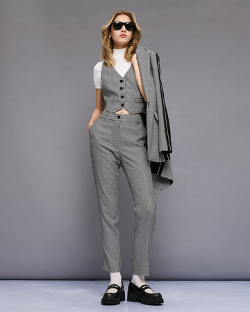 Access Fashion Black and White High-Rise Straight-Leg Houndstooth Pants