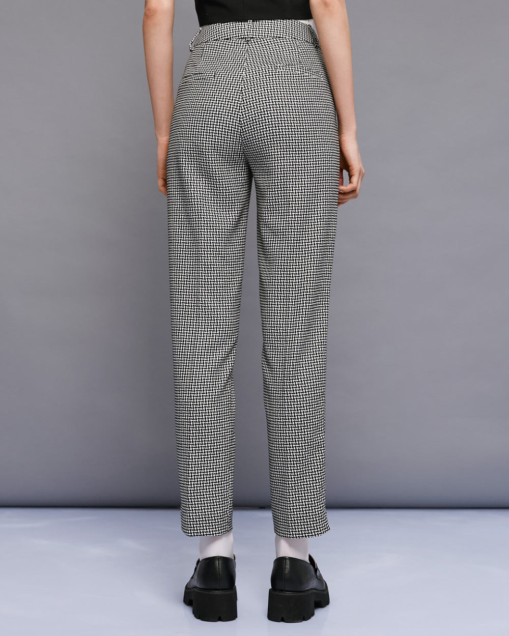 Access Fashion Black and White High-Rise Straight-Leg Houndstooth Pants