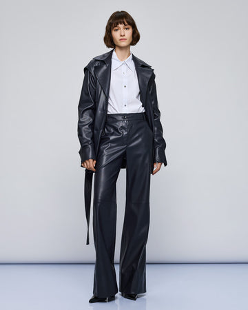 Access Fashion Navy Blue Faux Leather Effect Flared Trousers