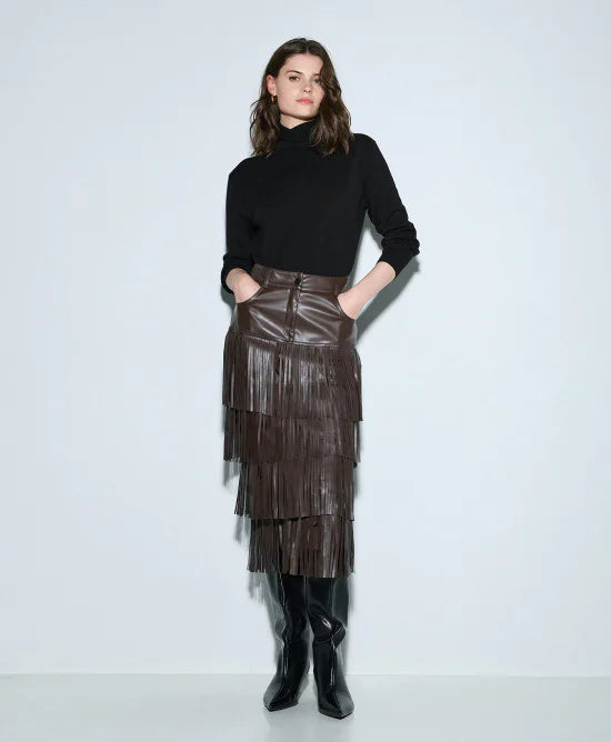 Access Fashion Faux Leather Effect Skirt With Fringes