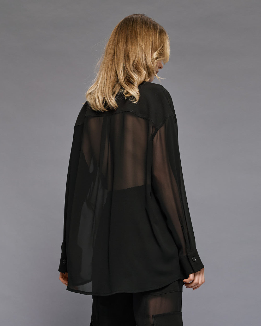 Access Fashion Black Oversized See-Through Mouslin Shirt