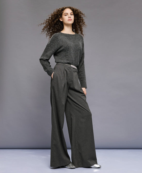 Access Fashion Coal Knitted Top With Rhinestones