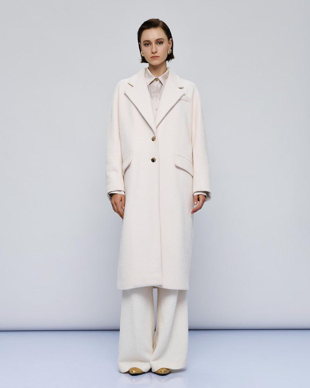 Access Fashion Cream Coat With Metallic Buttons