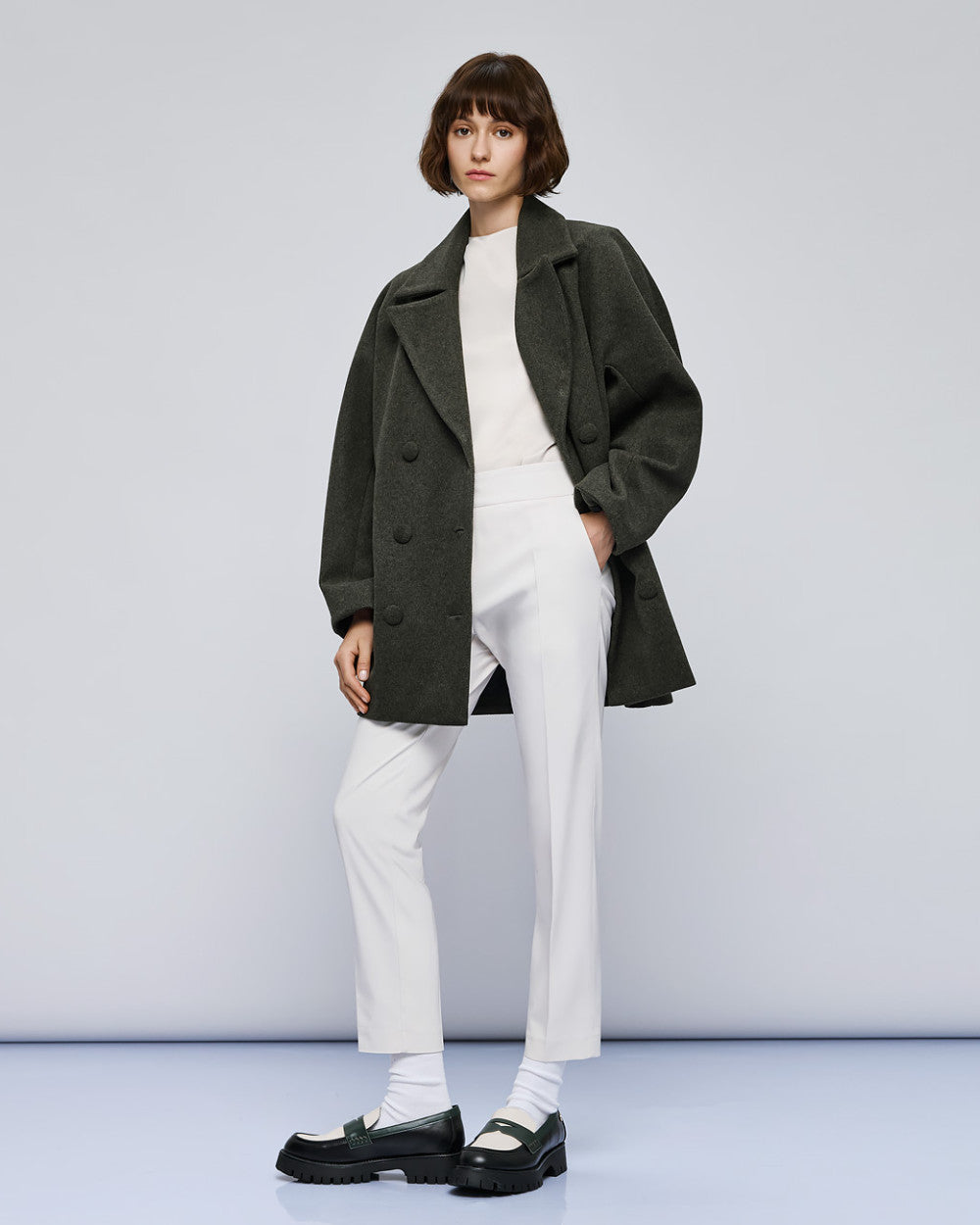 Access Fashion Short Double Breasted Green Coat