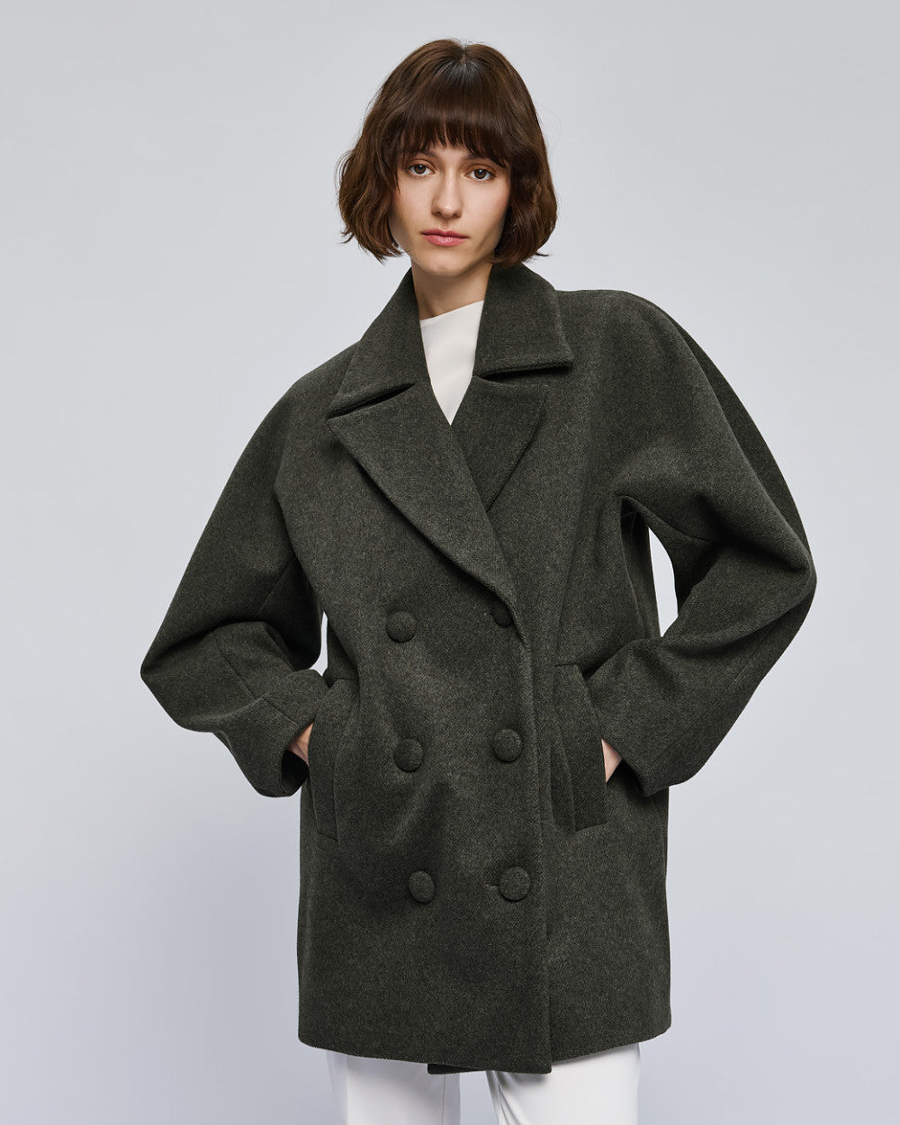Access Fashion Short Double Breasted Green Coat