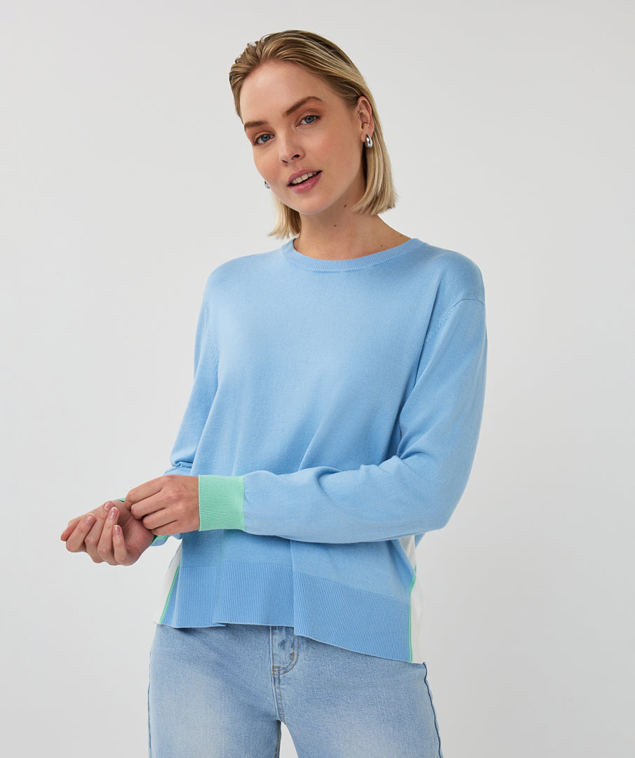Esqualo Sweater Striped Pacific Blue Long Sleeved Sweater