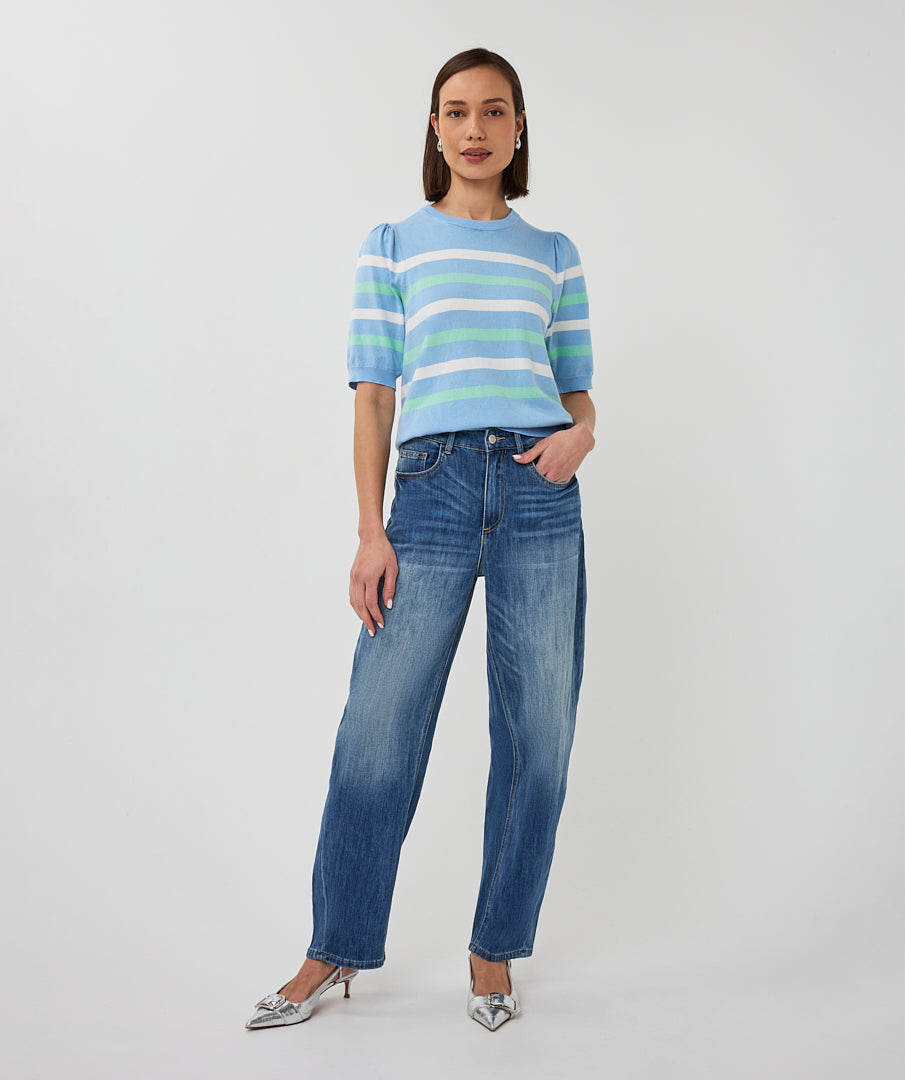 Esqualo Pacific Blue Striped Short Sleeved Sweater
