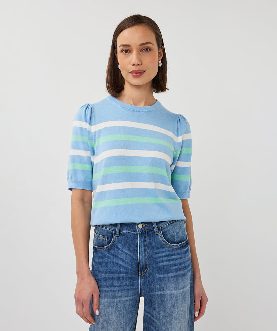 Esqualo Pacific Blue Striped Short Sleeved Sweater