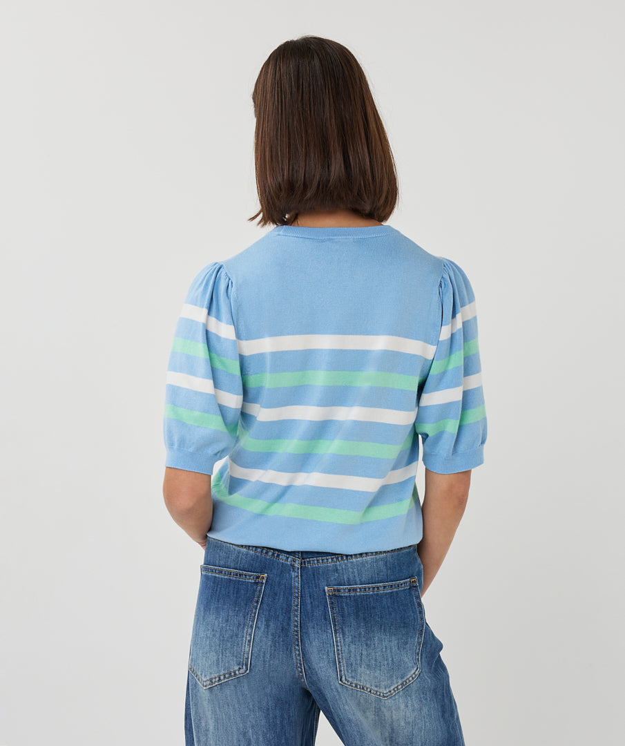 Esqualo Pacific Blue Striped Short Sleeved Sweater