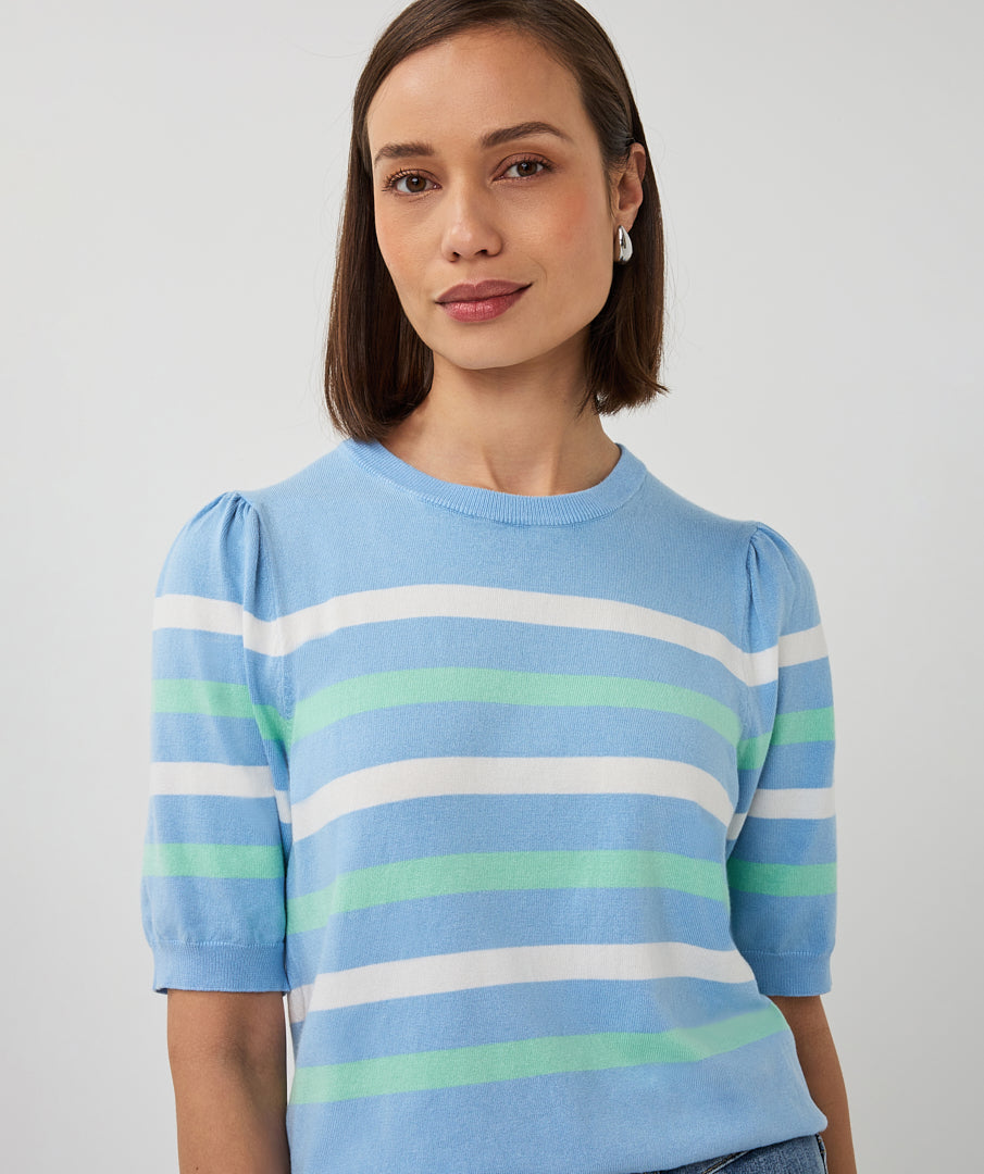 Esqualo Pacific Blue Striped Short Sleeved Sweater