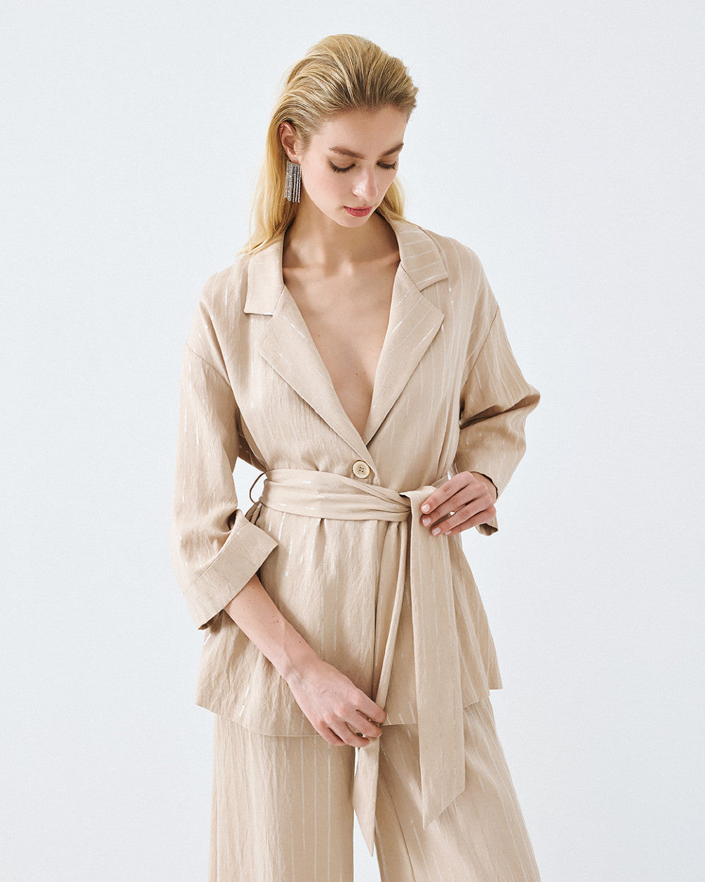 Access Fashion Beige Belted Jacket