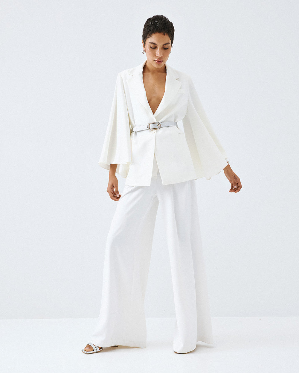 Access Fashion White Blazer With Batwing Sleeves