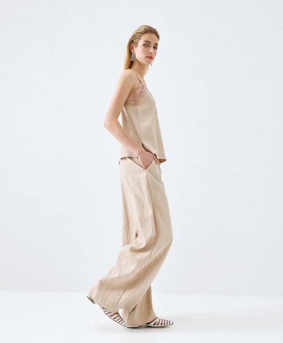 Access Fashion V Neck Lace Trim Beige Cami