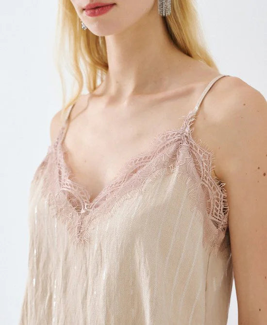 Access Fashion V Neck Lace Trim Beige Cami