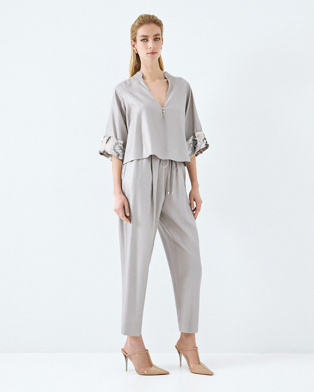 Access Fashion Silver Blouse With Sequin Trim