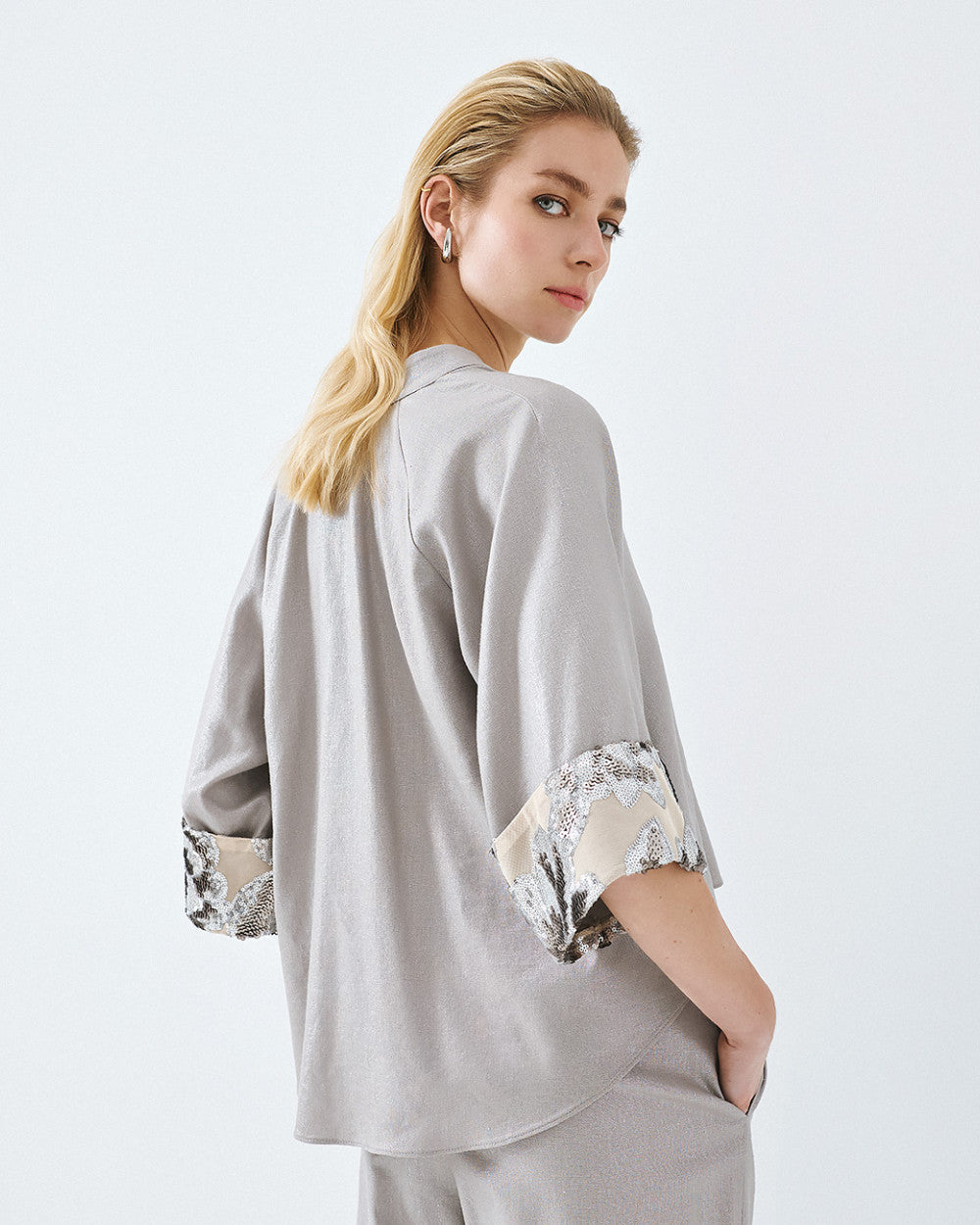 Access Fashion Silver Blouse With Sequin Trim