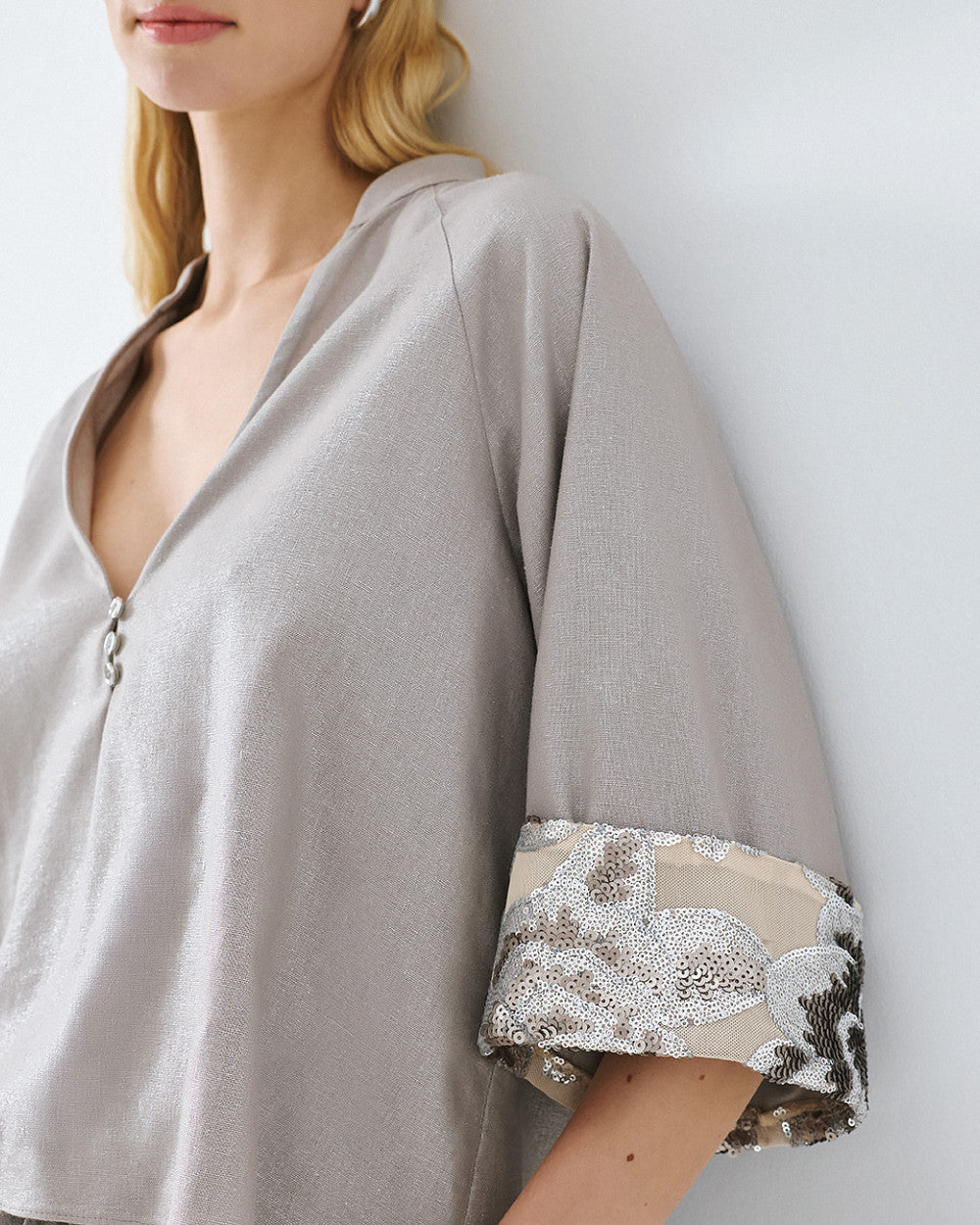 Access Fashion Silver Blouse With Sequin Trim