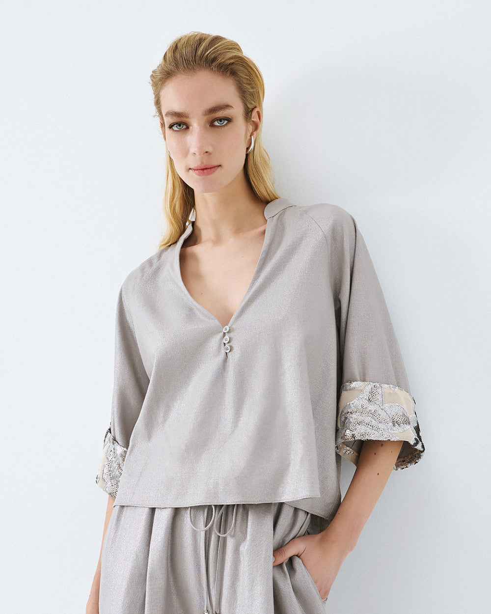 Access Fashion Silver Blouse With Sequin Trim