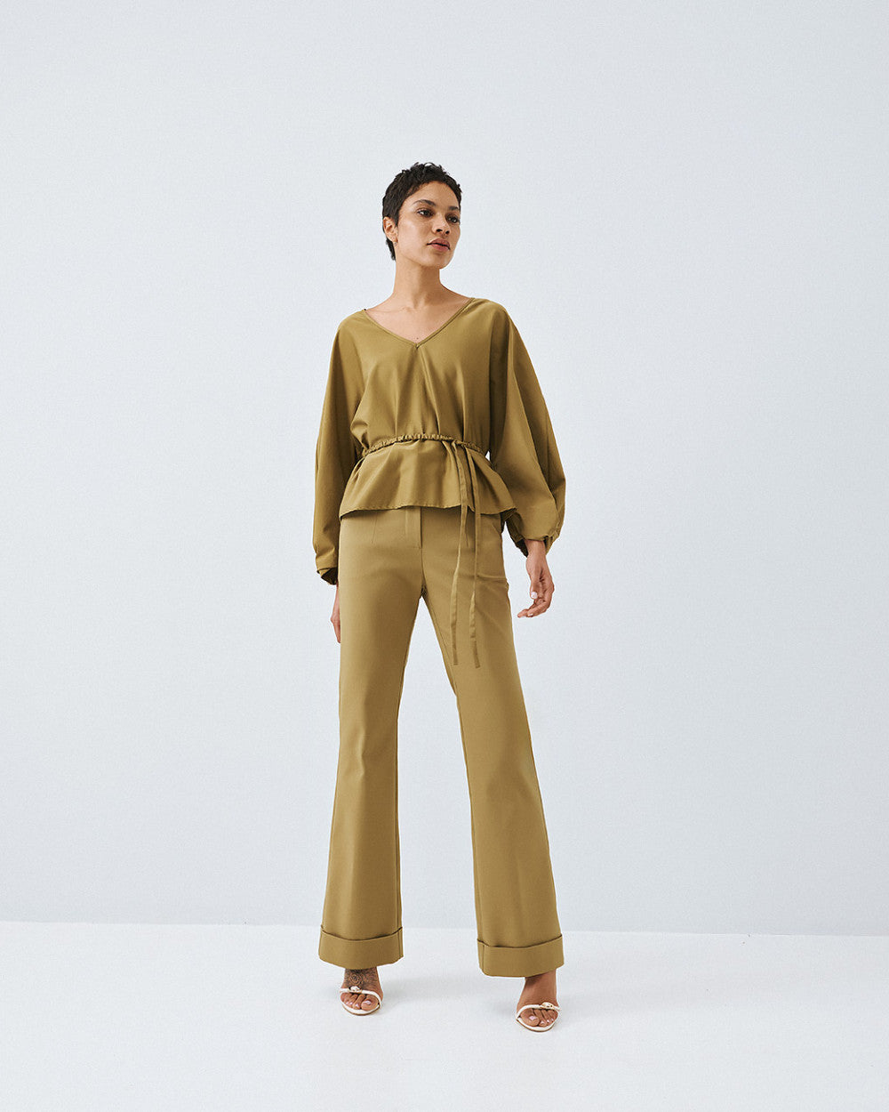 Access Fashion Olive Green Blouse With Boat Neckline