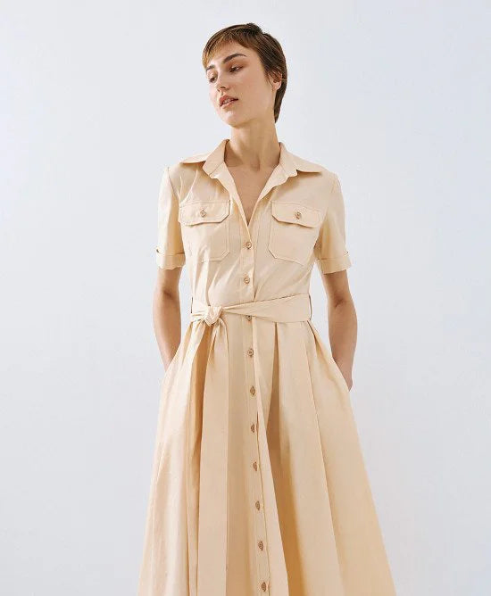 Access Fashion Flared Beige Dress