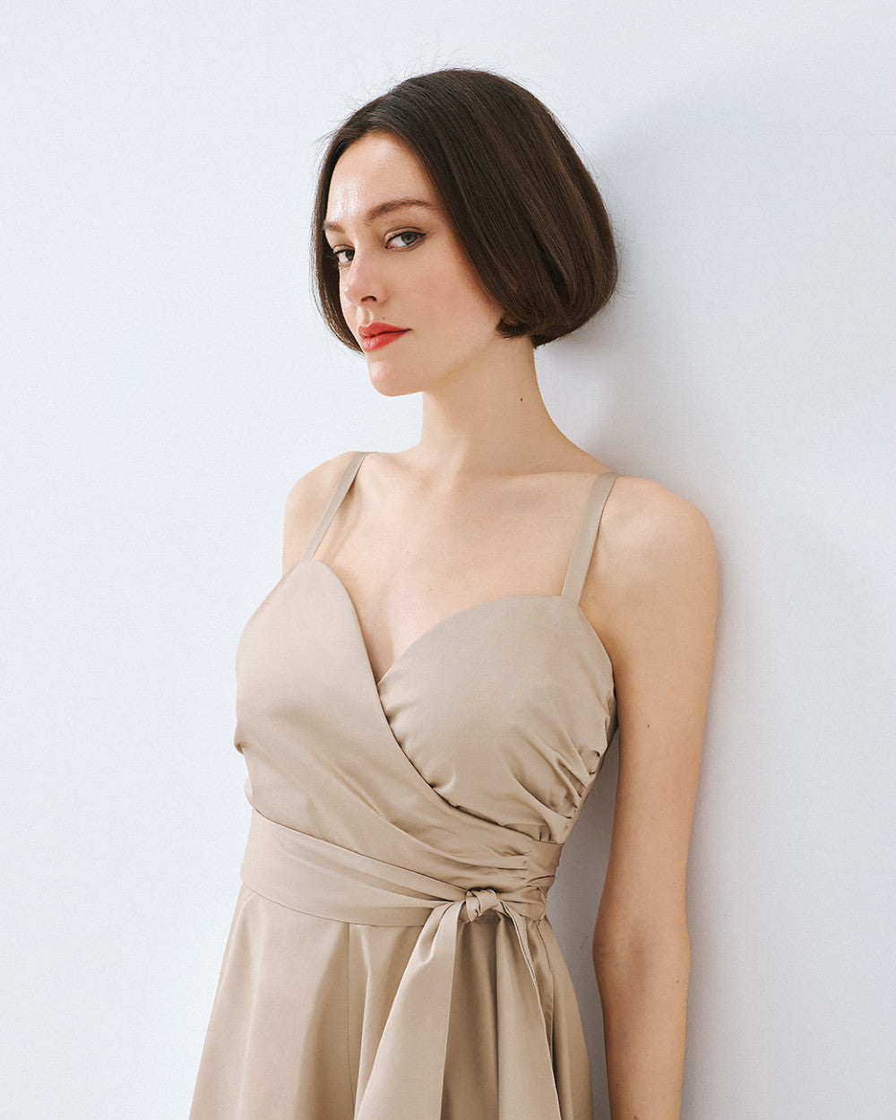 Access Fashion Maxi Sleeveless Wrap Beige Dress