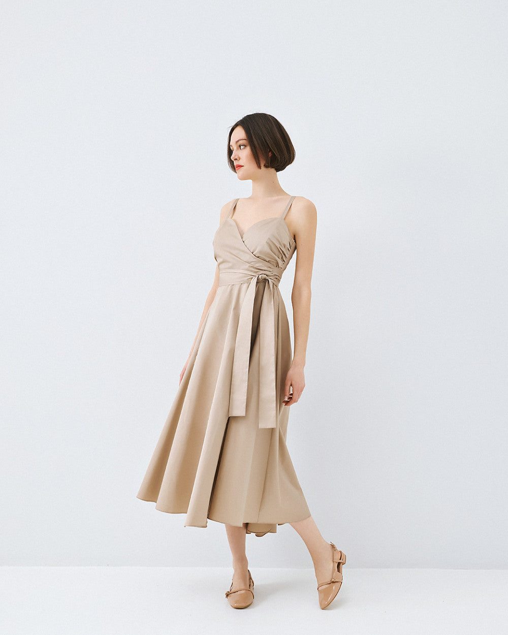 Access Fashion Maxi Sleeveless Wrap Beige Dress