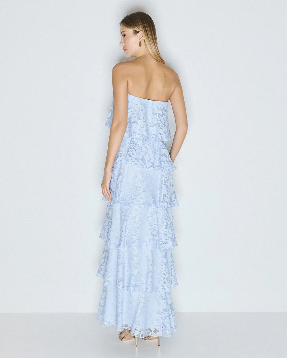 Access Fashion Blue Maxi Devore Dress With Ruffle Details